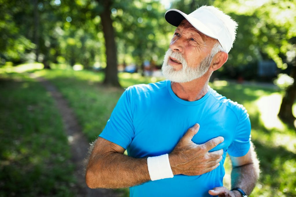 Older man heart attack after running workout outdoor